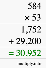 How to calculate 584 times 53 using long multiplication