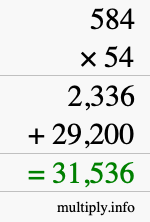 How to calculate 584 times 54 using long multiplication