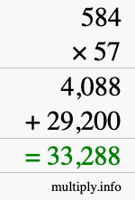 How to calculate 584 times 57 using long multiplication