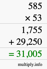 How to calculate 585 times 53 using long multiplication