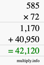 How to calculate 585 times 72 using long multiplication