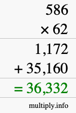 How to calculate 586 times 62 using long multiplication