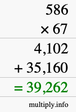 How to calculate 586 times 67 using long multiplication