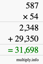 How to calculate 587 times 54 using long multiplication