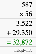 How to calculate 587 times 56 using long multiplication