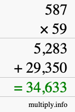 How to calculate 587 times 59 using long multiplication