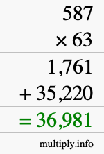 How to calculate 587 times 63 using long multiplication