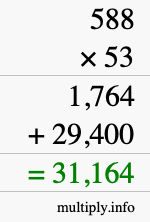 How to calculate 588 times 53 using long multiplication