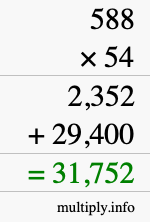 How to calculate 588 times 54 using long multiplication