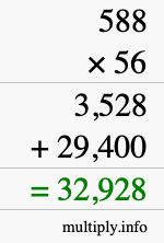 How to calculate 588 times 56 using long multiplication