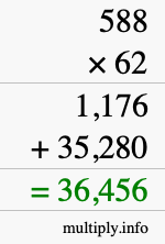 How to calculate 588 times 62 using long multiplication