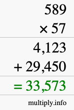 How to calculate 589 times 57 using long multiplication