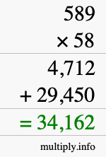 How to calculate 589 times 58 using long multiplication