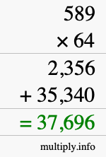 How to calculate 589 times 64 using long multiplication
