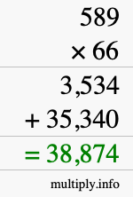 How to calculate 589 times 66 using long multiplication