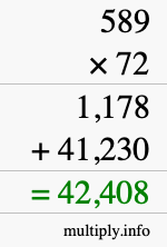 How to calculate 589 times 72 using long multiplication