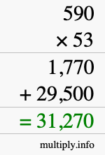 How to calculate 590 times 53 using long multiplication