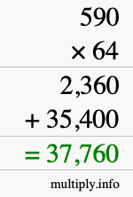 How to calculate 590 times 64 using long multiplication