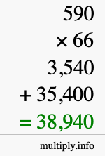 How to calculate 590 times 66 using long multiplication