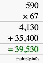 How to calculate 590 times 67 using long multiplication