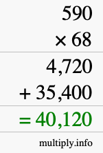 How to calculate 590 times 68 using long multiplication