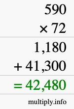 How to calculate 590 times 72 using long multiplication