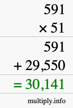 How to calculate 591 times 51 using long multiplication
