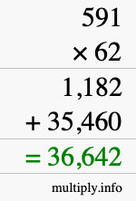 How to calculate 591 times 62 using long multiplication