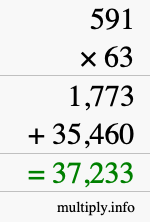 How to calculate 591 times 63 using long multiplication