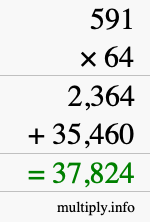 How to calculate 591 times 64 using long multiplication