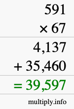 How to calculate 591 times 67 using long multiplication