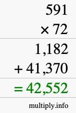 How to calculate 591 times 72 using long multiplication