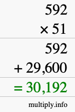 How to calculate 592 times 51 using long multiplication