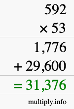 How to calculate 592 times 53 using long multiplication