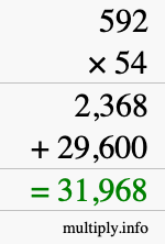 How to calculate 592 times 54 using long multiplication