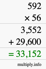 How to calculate 592 times 56 using long multiplication