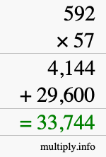 How to calculate 592 times 57 using long multiplication