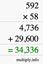 How to calculate 592 times 58 using long multiplication
