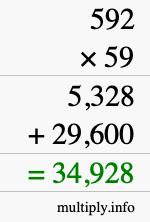How to calculate 592 times 59 using long multiplication