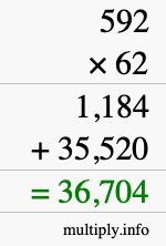 How to calculate 592 times 62 using long multiplication