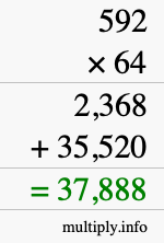 How to calculate 592 times 64 using long multiplication