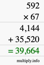 How to calculate 592 times 67 using long multiplication