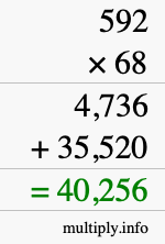 How to calculate 592 times 68 using long multiplication