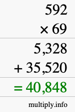 How to calculate 592 times 69 using long multiplication