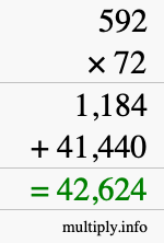 How to calculate 592 times 72 using long multiplication