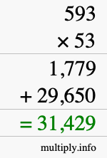 How to calculate 593 times 53 using long multiplication