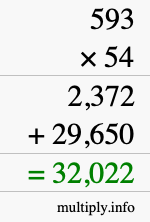 How to calculate 593 times 54 using long multiplication