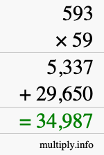 How to calculate 593 times 59 using long multiplication