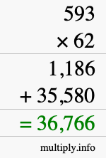 How to calculate 593 times 62 using long multiplication