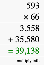 How to calculate 593 times 66 using long multiplication